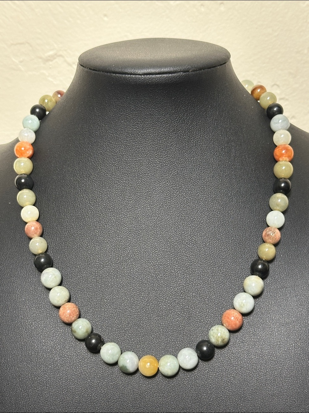 Multicolor Natural Gemstone 8mm-9mm Round Bead Vintage Necklace